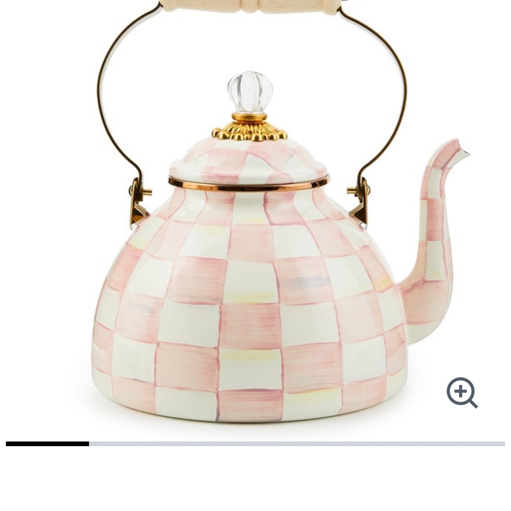 BRAND NEW MacKenzie-Childs Pink and Cream Checkered Teapot